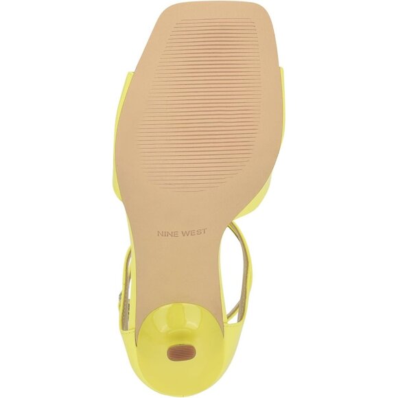 Nine West Women Yellow Patent Faux Leather Open Squared Toe Heels Sandal - Picture 3 of 6
